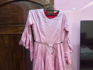 Stunning Pink Hi-Low Dress with Bell Sleeves