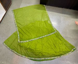 💚 Green Net Lehenga Skirt with Full Size Dupatta