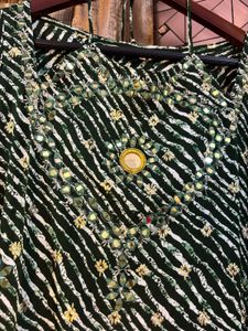 Halter neck Green Kurta Set with Dupatta