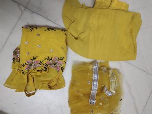Vibrant Yellow Floral Embroidered Suit