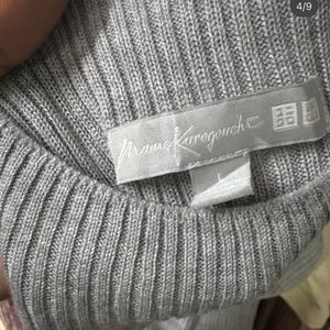 Grey Ribbed Bell Sleeve Mock Neck Top