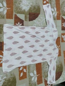 White Kurta with Brown Leaf Print