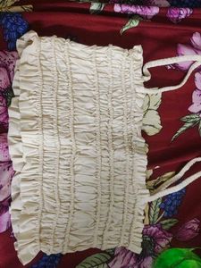 Smocked Cream Top with Ruffle Detail