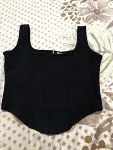 Sleek Black Square Neck Corset Top
