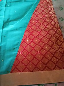 Elegant Teal & Red Saree