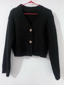 Black Cropped Cardigan Sweater