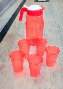Jug With 5 Glass(Red Colour).