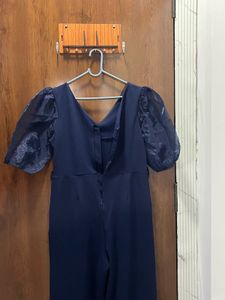 Navy Blue Jumpsuit with Puff Sleeves