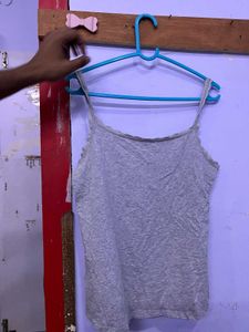 Grey Lace Trim Camisole Top