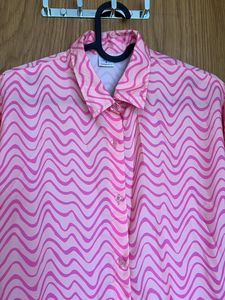 Pink Wavy Pattern Button-Up Shirt