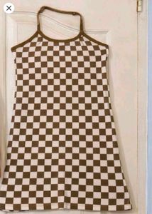 Checkerboard Knit Halter Dress