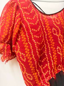 Red &amp; Black Bandhani Print Gown