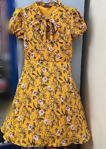 Yellow Floral Puff Sleeve Dress