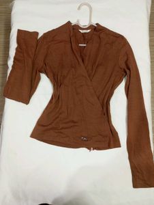 Brown Wrap Long Sleeve Top