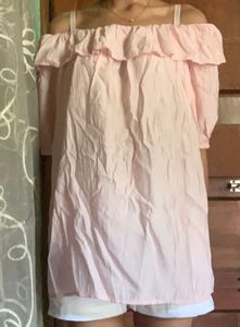 Pink Off-Shoulder Ruffle Top