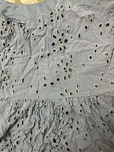 Light Blue Eyelet Ruffle Tank Top