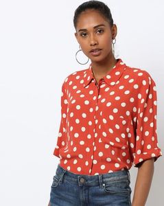 Rust dotted Button-Up Shirt