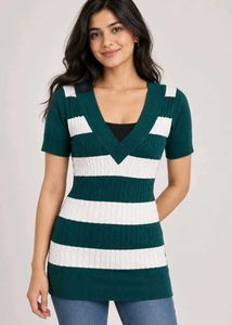 Striped V-Neck Knit Sweater
