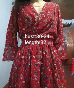 Chic Floral Print Red Dress