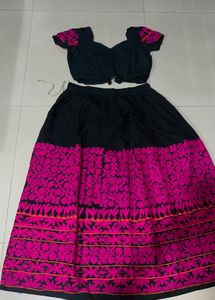 Black &amp; Pink Embroidered Skirt &amp; Top Set