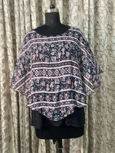 Chic Floral Print Poncho Top