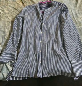 Blue and White Striped Button-Up Shirt