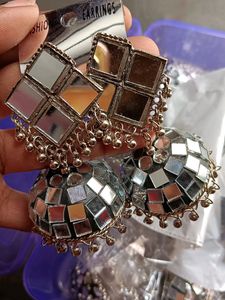 Mirror Jhumka Earrings &amp;Stude 75rupee piece