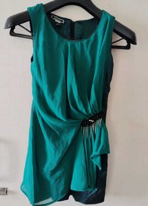 Chic Teal Embellished Drape Dress