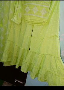 Lime Green Embroidered Kurti Set