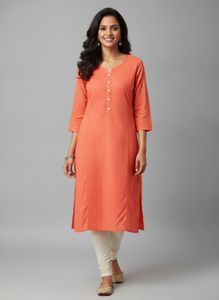 Embroidered Orange Kurta