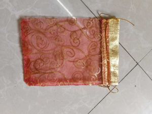 Elegant Red &amp; Gold Drawstring Pouch- pack of 40