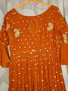 Anarkali-style gown-rust orange