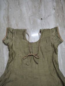 Elegant Olive Green Anarkali Kurta with Intricate