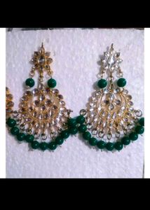 kundan Green Earrings