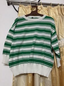 Green & White Striped Sweater