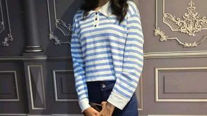 Striped Long Sleeve Crop Top