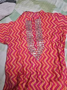 Embellished Pink & Orange Kurta