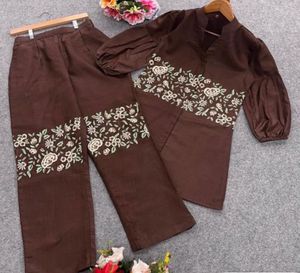 Brown Embroidered Kurta Set