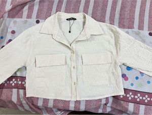 Cream Textured Cropped Shirt