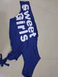Blue "Sweet Girls" Graphic Tee (Off shoulder top)