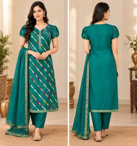 Teal Kurta Set with Striped Design