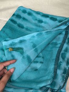 Teal Tie-Dye Dupatta with Tassels