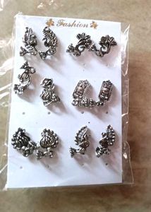 Oxidised Alloy Silver Plating Earring Pair Of 12
