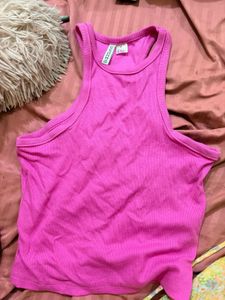 Hot Pink Ribbed Racerback Tank Top