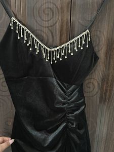 Elegant Black Velvet Embellished Dress