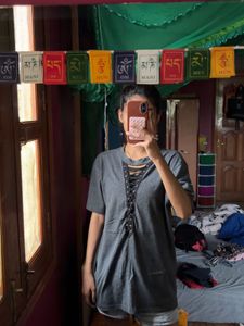 Grey Lace-Up T-Shirt