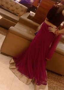 Burgundy Velvet and Net Lehnga