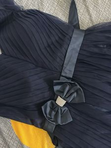 Navy Blue Tulle Gown with Bow