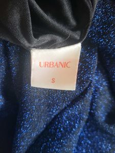 Urbanic Blue Shimmer Party Gown With Front Slit