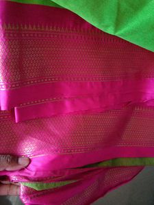 Vibrant Green &amp; Pink Silk Saree